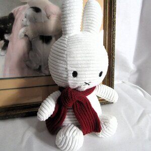 MIFFY WHITE CORDUROY RABBIT BUNNY PLUSH + SCARF, NEW 11"  GIFT QUALITY